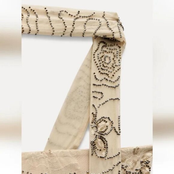 ZARA BEADED TULLE FOULARD TOP - Picture 10 of 12